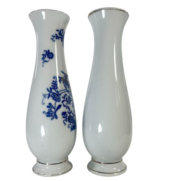 Norleans Japan 2Handpainted Gilded Blue  White Floral Porcelain Vases READ - Picture 2 of 8